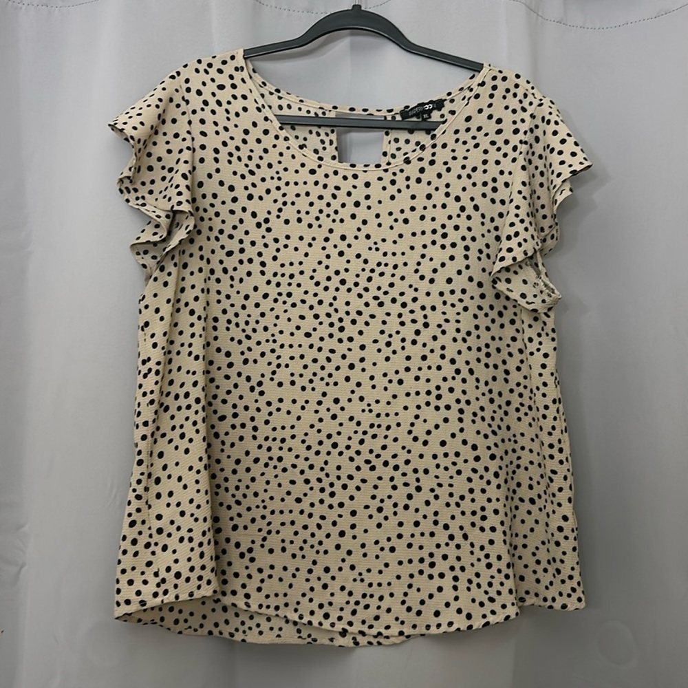 Papermoon Beige Keyhole Back Blouse with Black Polka Dots. XL